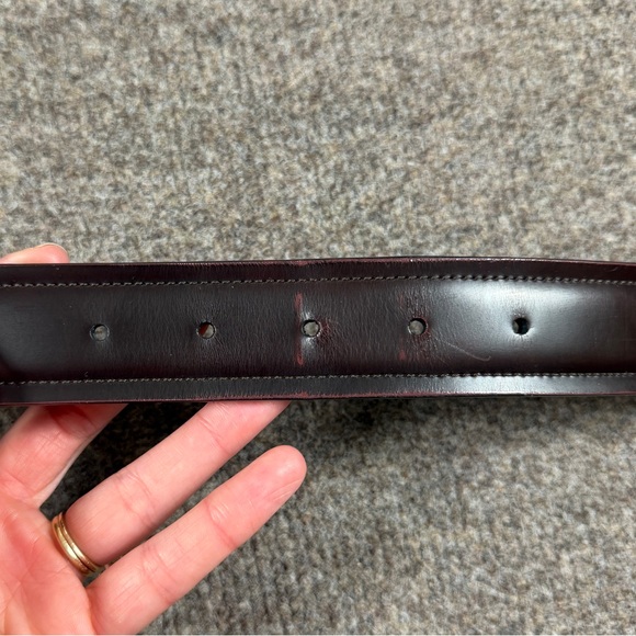 Johnston & Murphy Brown Maroon Red Leather Belt Men Size 38 Silver Square Buckle - Picture 8 of 12